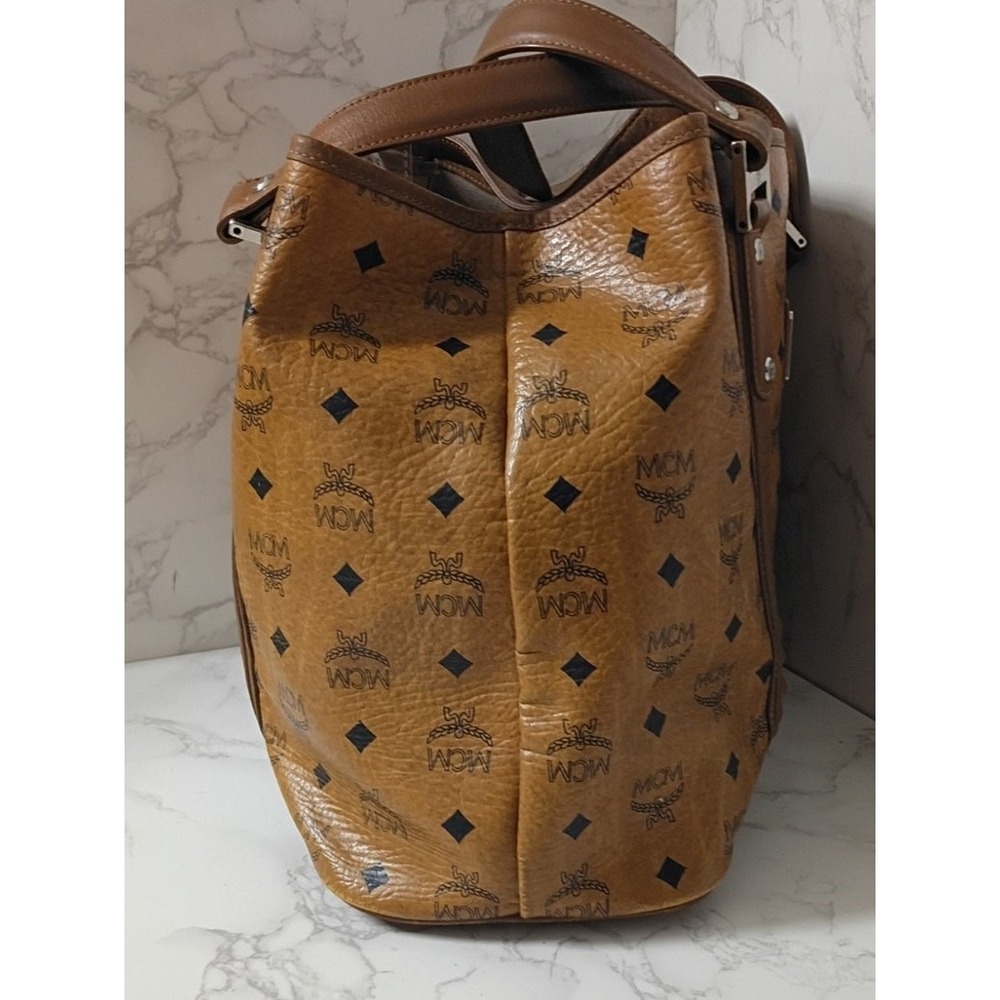 MCM Cognac Visetos Monogram Double Handle Bag - EUC - Picture 3 of 9